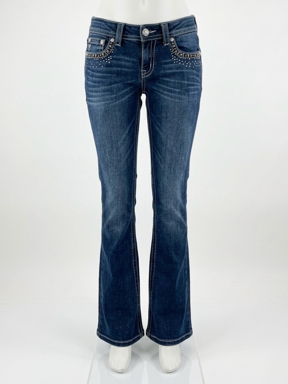 Miss Me Dark Blue Studded Flare Jeans